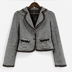 Vtg Guess Authentic Y2K Blazer Women’s Brown Tweed Wool Blend Preppy Equestrian